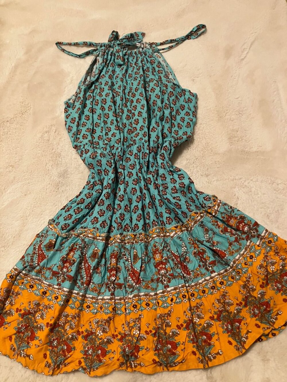 BEACH SISSI - Tropical colored - Orange and Teal blue Sun Dress - NWT - Medium